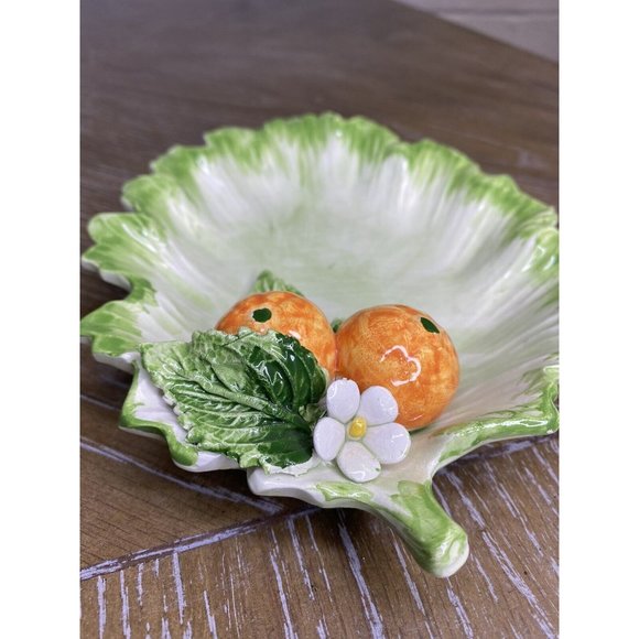 The Mane Lion Ceramic Leaf Tray Dish Orange Tangerine‎ Fruit Flower Italy Candy - Picture 11 of 16